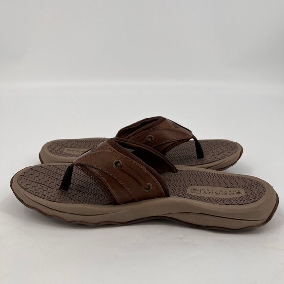 Sperry Outer Banks Thong Sandal Size 8 Brown Full-Grain Leather Men's Flip Flops - Picture 7 of 12